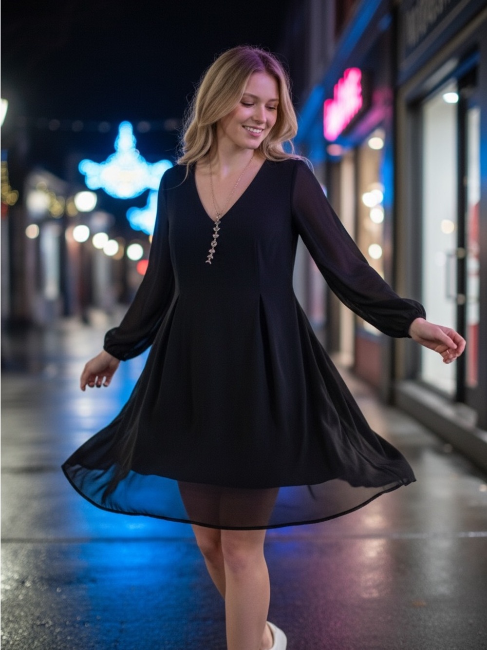 BCBG Generation Little Black Dress Size 6 | Sheer Sleeves & Back Tie Detail